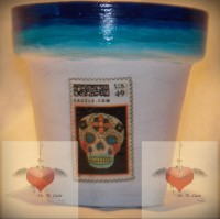 Maceta Diseño en barro nro. 10 Colección ESTAMPILLA DIA DE LOS MUERTOS